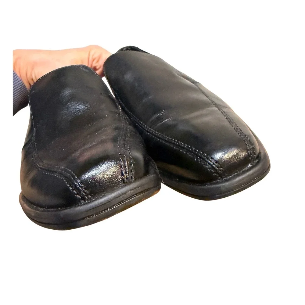 Clarks Collection Mens Black Leather Slip On Square Toe Dress Shoes 7.5M